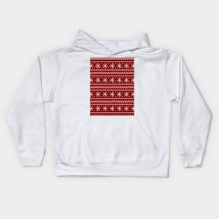 Large Dark Christmas Candy Apple Red Snowflake Stripes in White Kids Hoodie